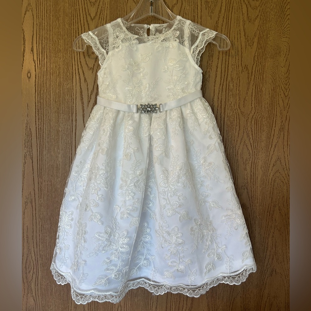 Gymboree Special Occasion White Flutter Sleeve A-Line Lace Flower Girl Dress